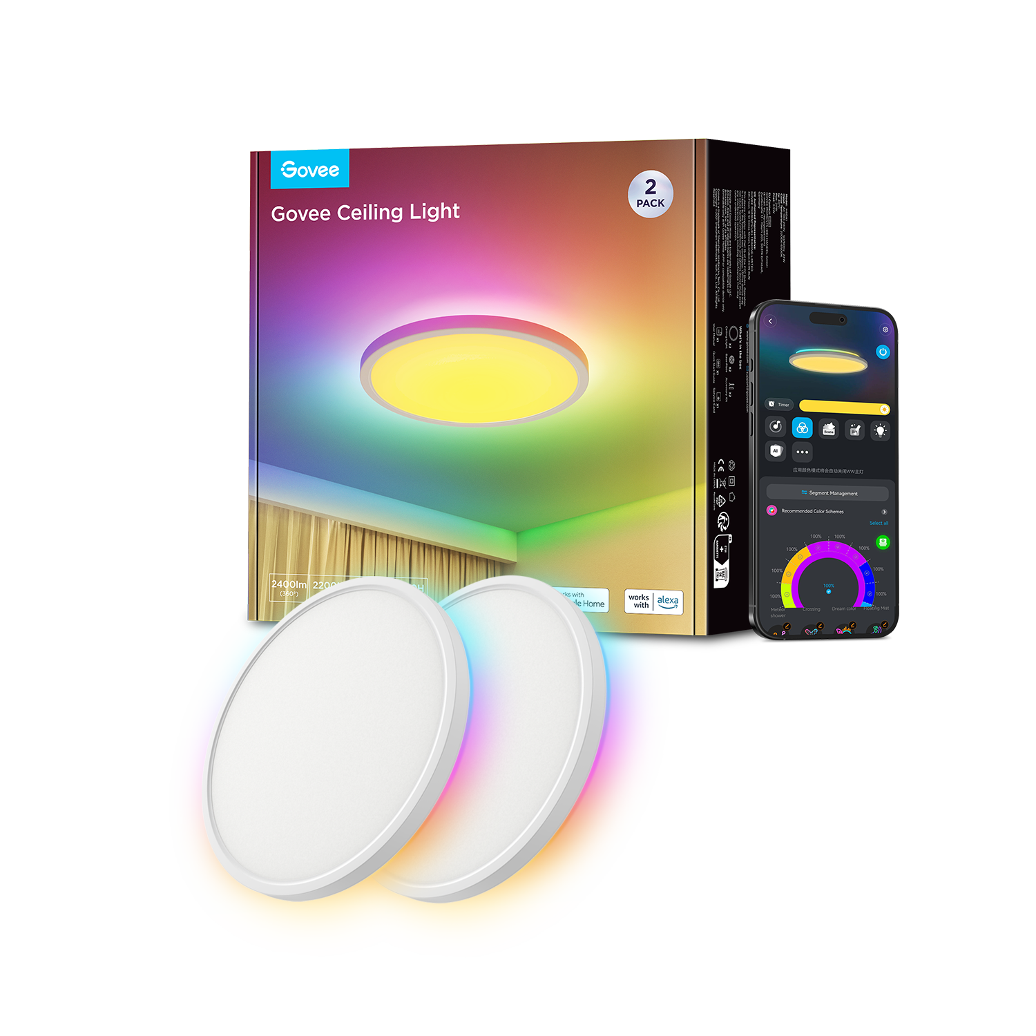 Govee 12-Inch RGBWW + RGBIC Smart Ceiling Light