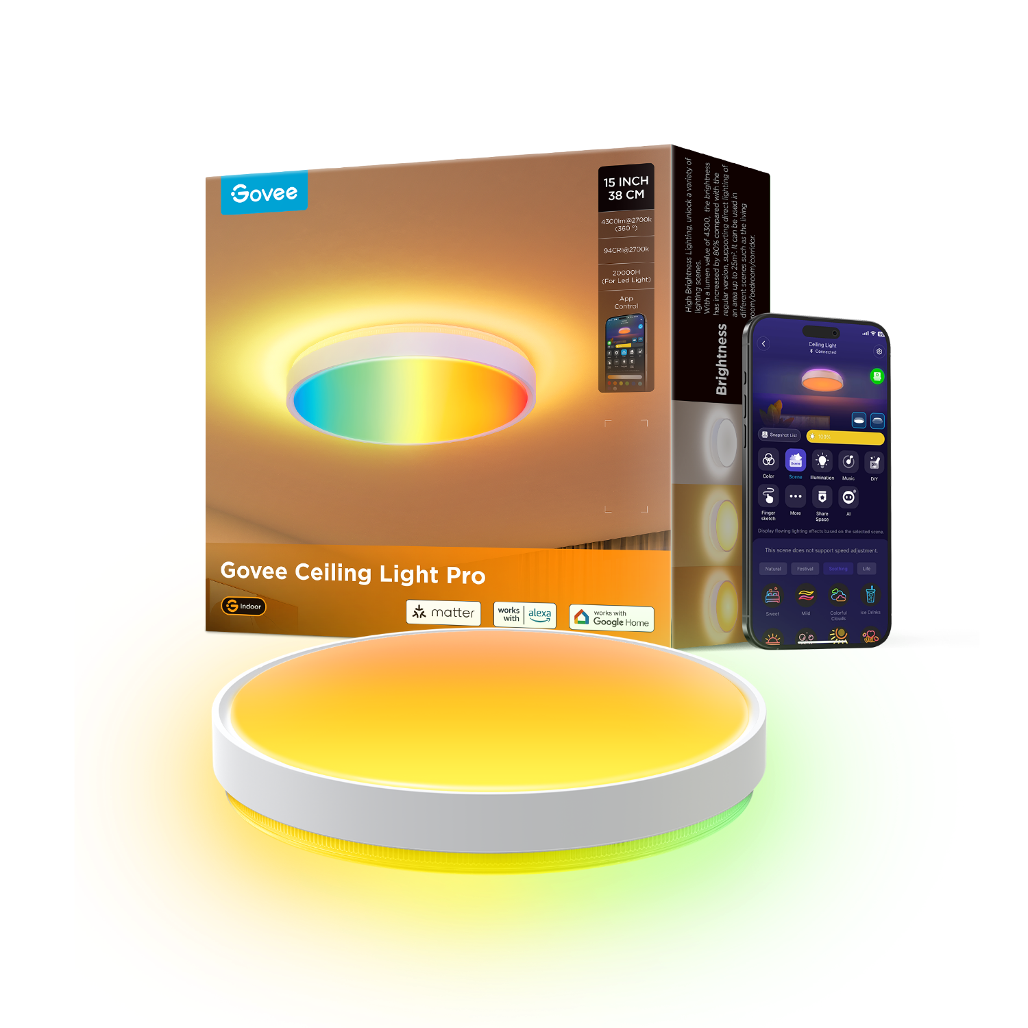 Govee 15-Inch RGBICWW Smart Ceiling Light Pro